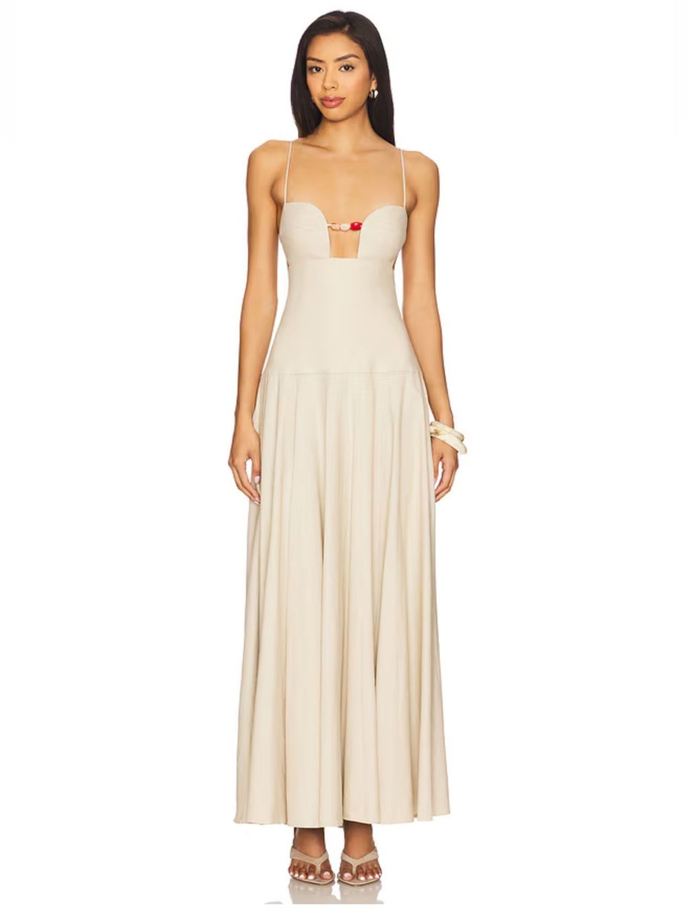 Lovers and Friends Jolene Maxi Dress Linen Beige strappy beads Revolve NWT XXS